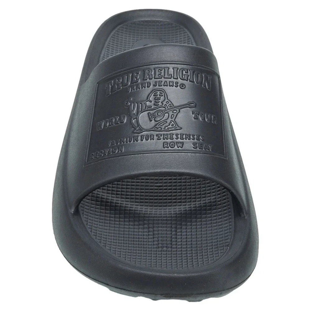 True Religion Mens Wayne Slides Sandals Logo Slip On Shoes Black Size 13 NEW